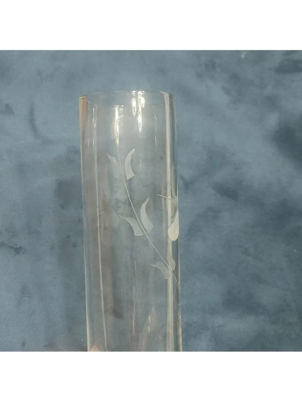 Hand blown glass bud vase with butterfly/vine etching 1970-80
